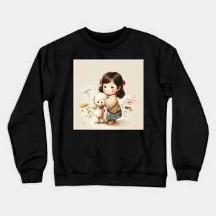 Cute Korean Traditional Girl Drawing Illustration Crewneck Sweatshirt